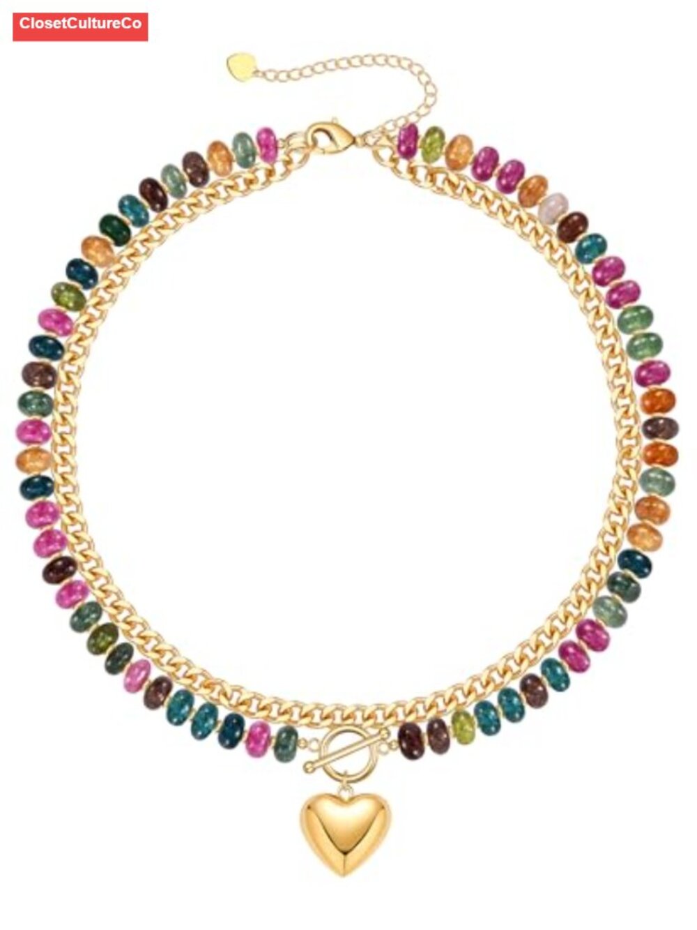 Gold Plated Cuban Link Layered Beaded Pendant Necklace for Women